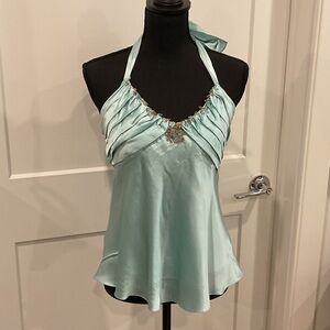 ECI Aqua Halter Camisole with Beaded Detail